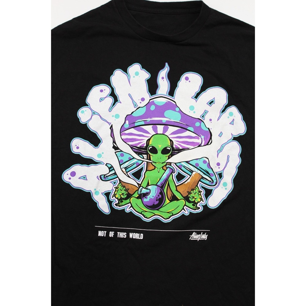 Psychedelic Trippy Alien Labs Smoking Mushroom Xl Black T Shirt